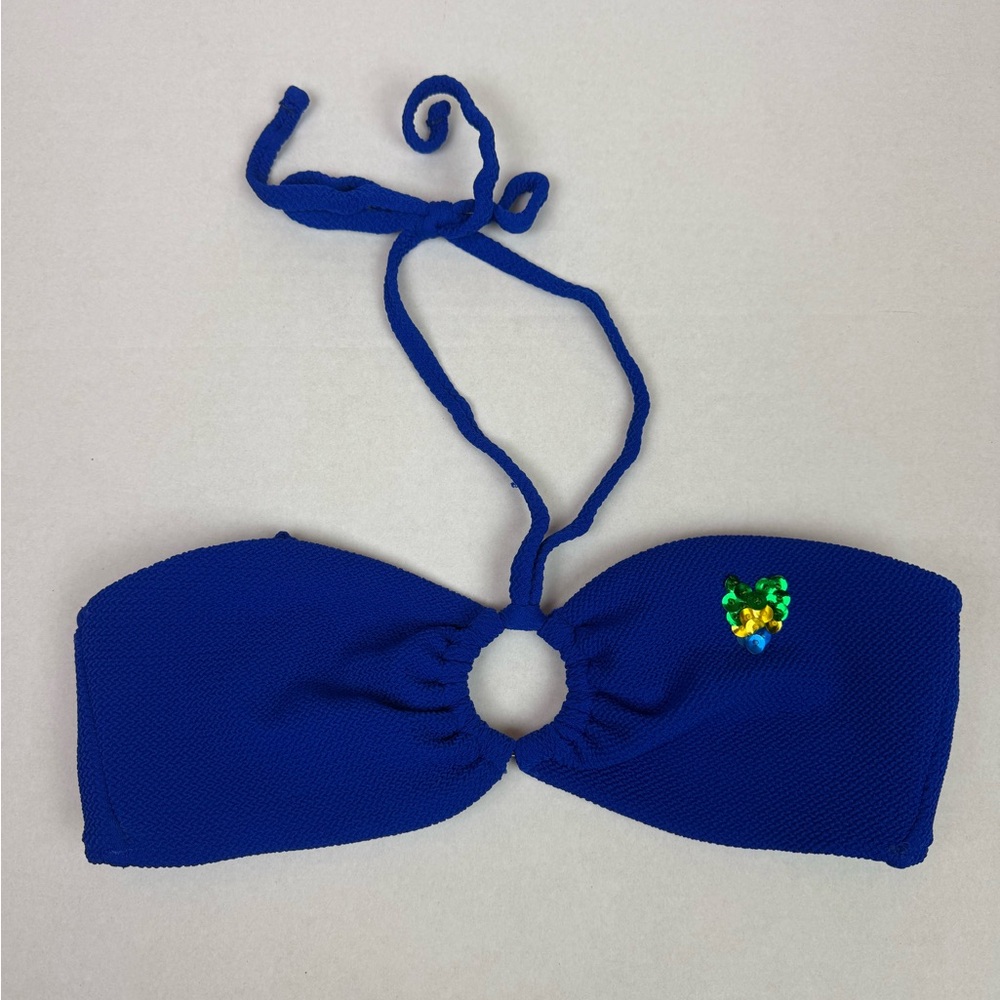 Love & Sports Blue Halter Bikini Top Brazilian Flag Heart Size‎ S